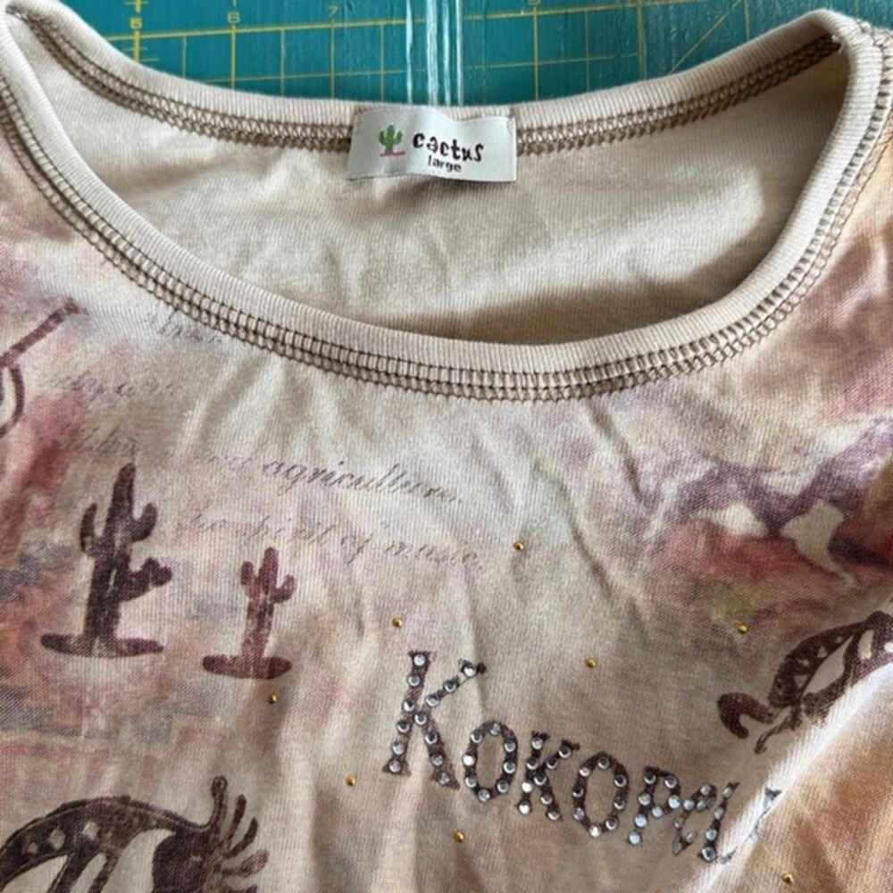 Cactus Tan Southwestern Pullover Top Kokopelli Embellished Long Sleeve L Aztec - Picture 3 of 6